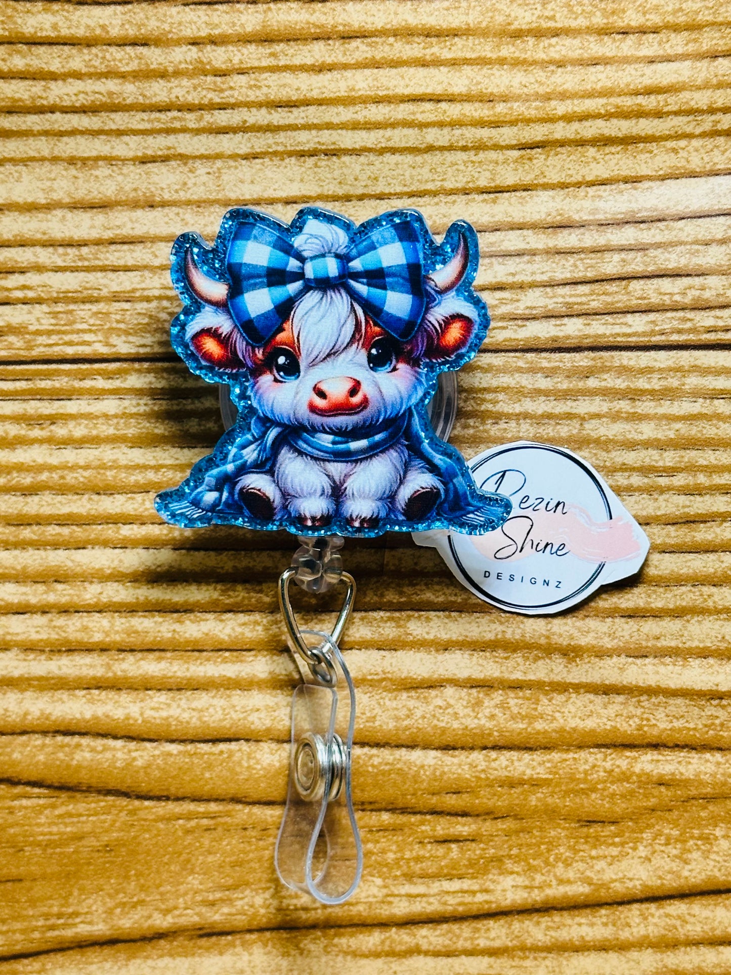 Cow Blue and White Badge Reel