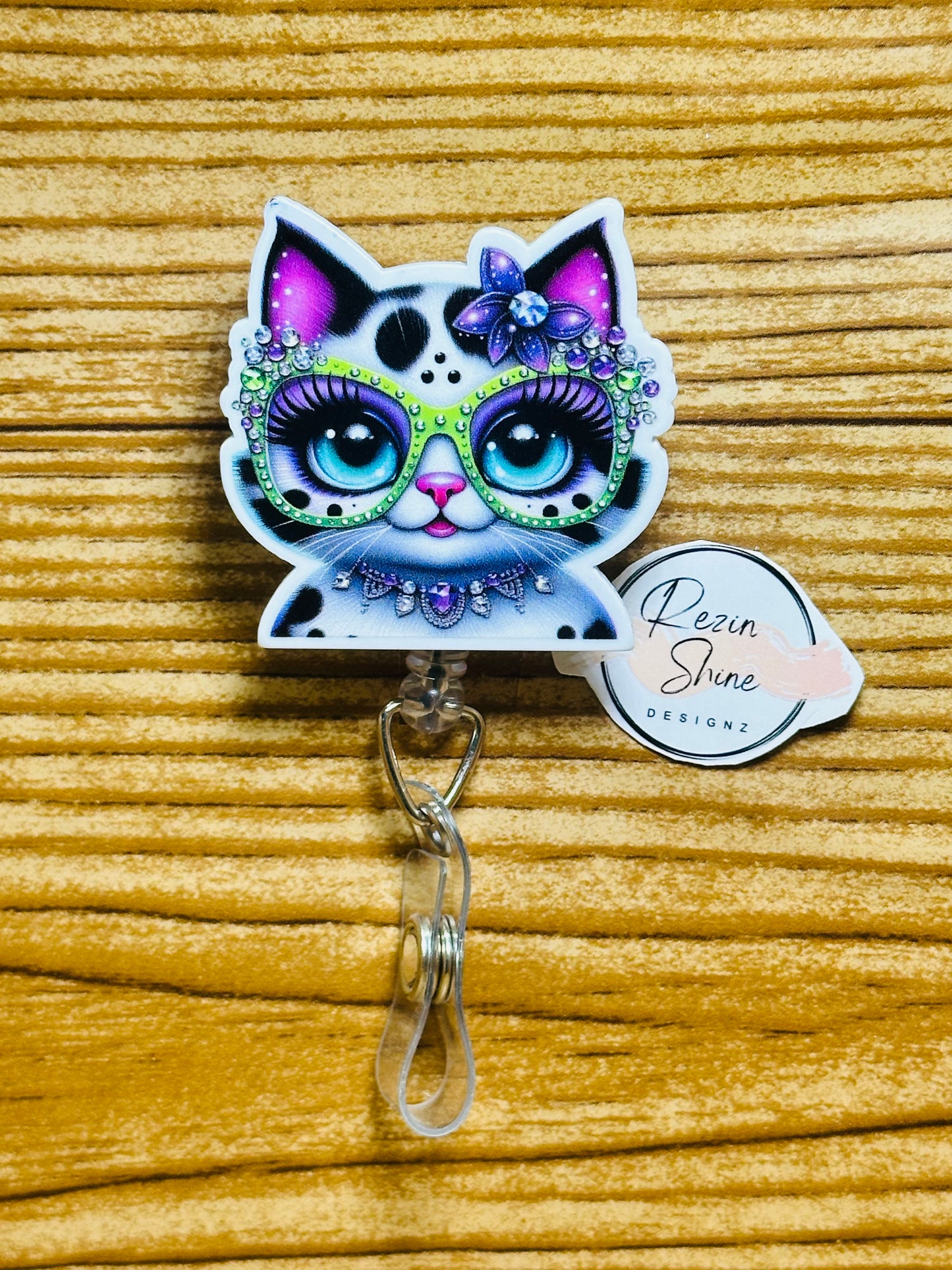 Cat with Glasses Badge Reel