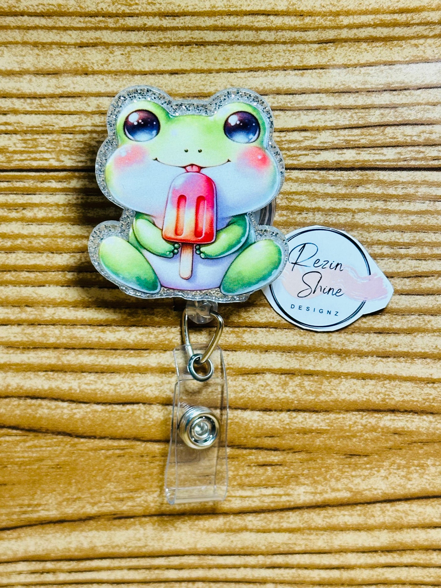 Frog with Popsicle Badge Reel