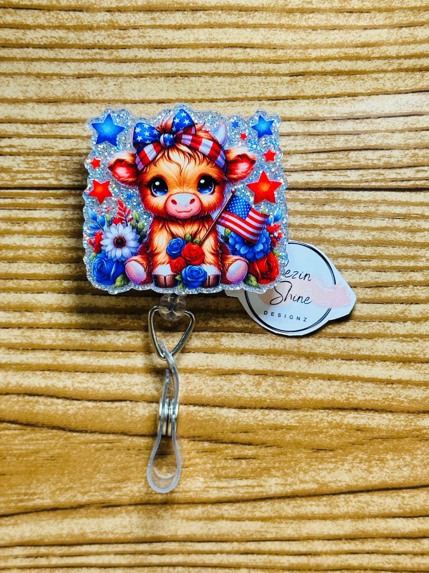 Patriotic Cow Badge Reel