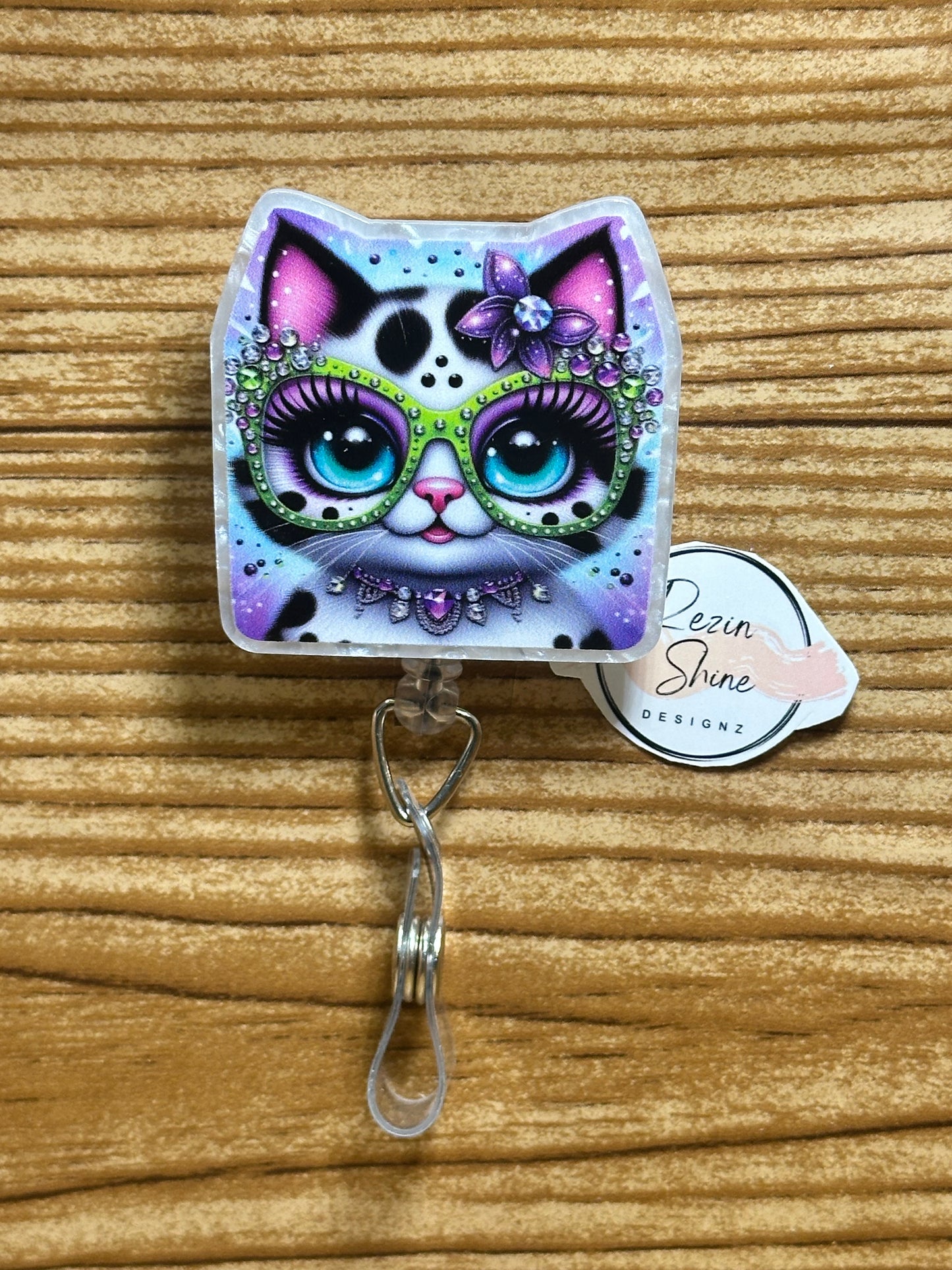 Cat with Glasses Badge Reel