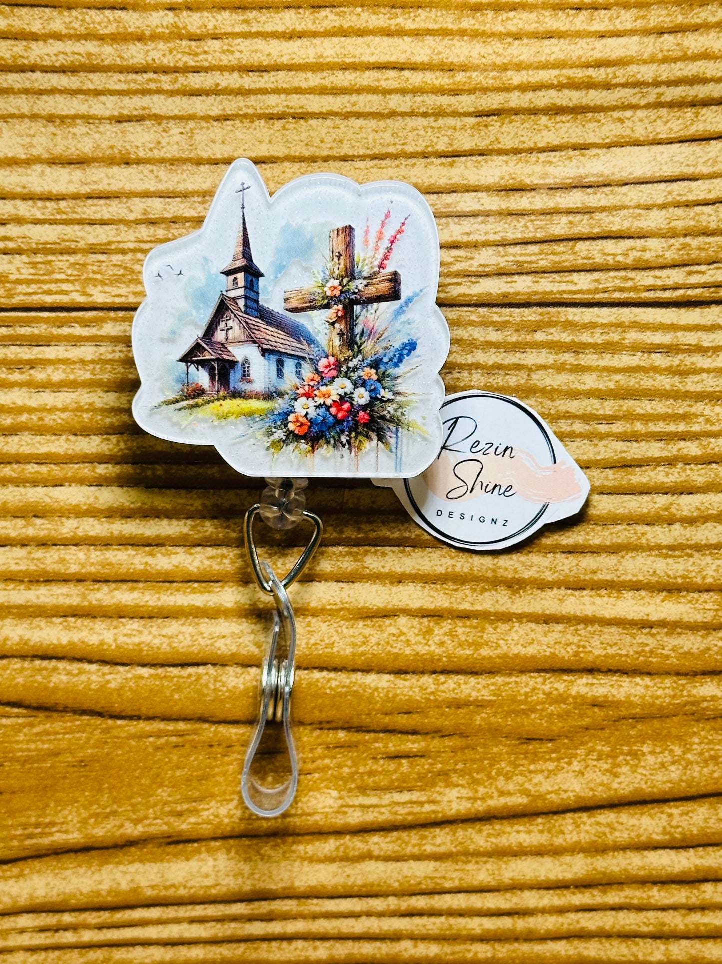 Church And Cross Badge Reel