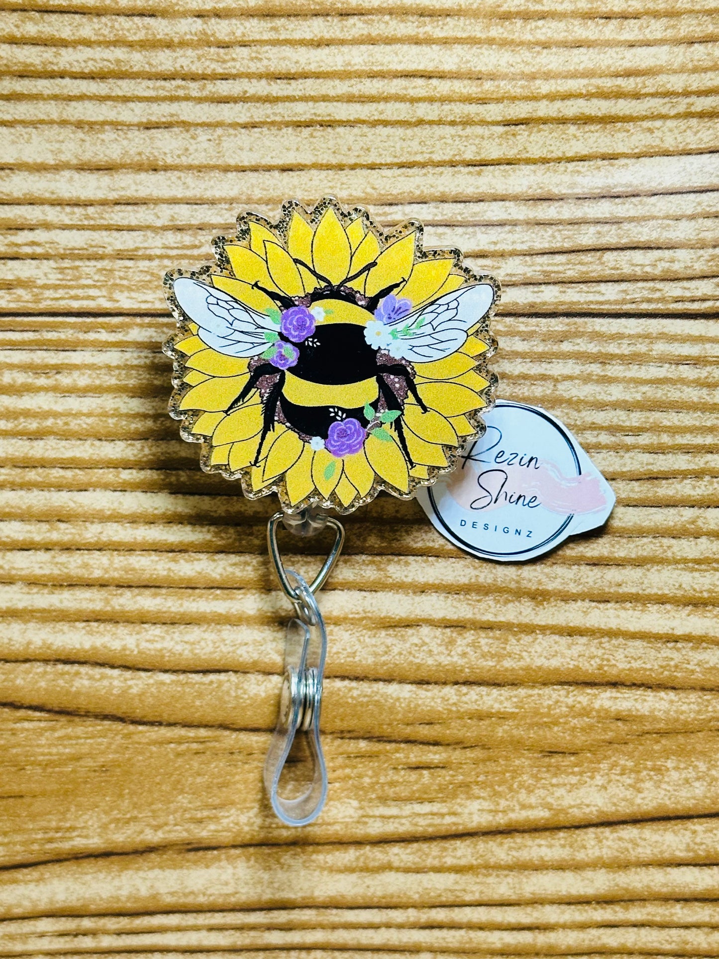 Bee Sunflower Badge Reel