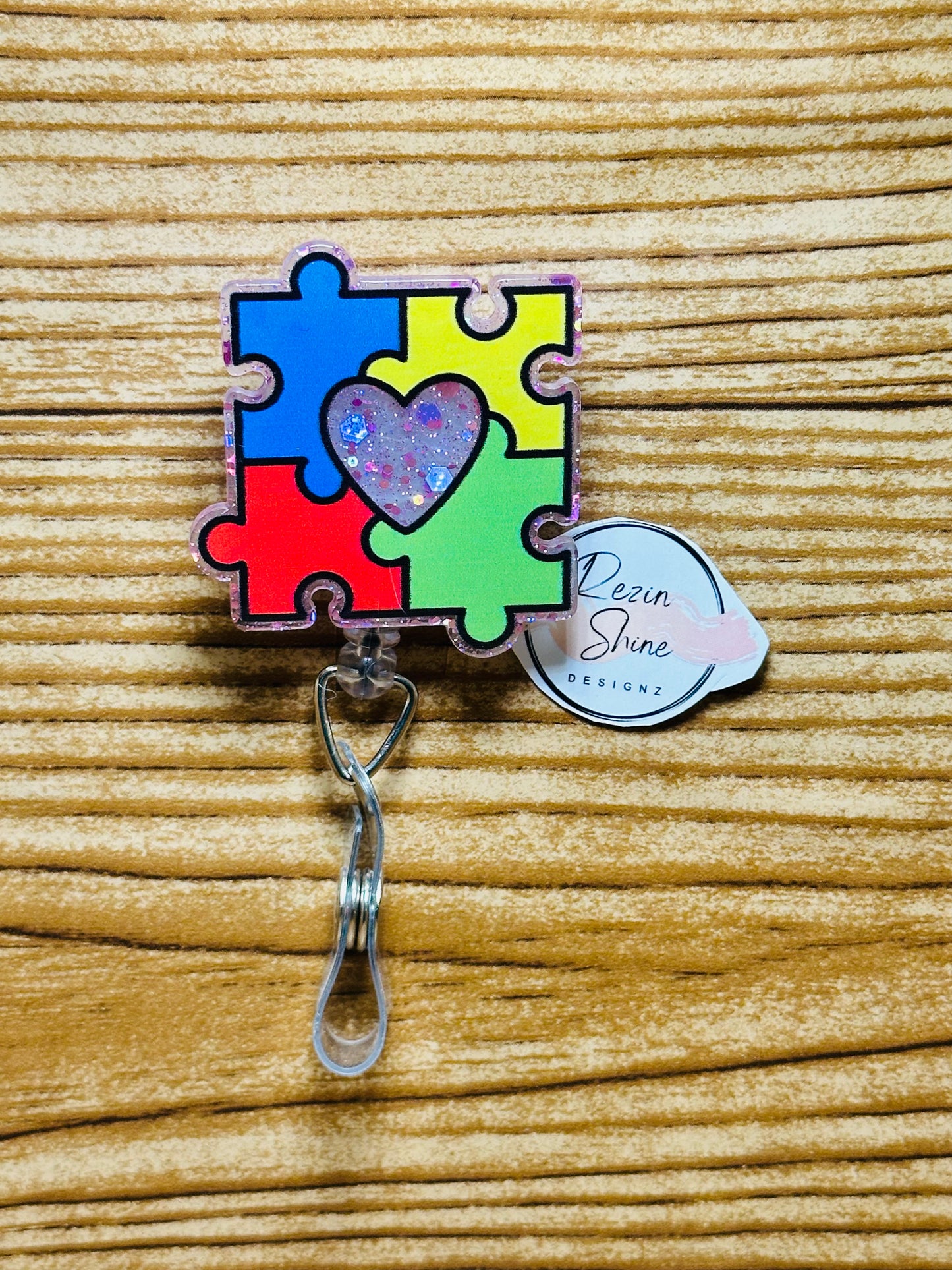 Autism Puzzle Piece Badge Reel