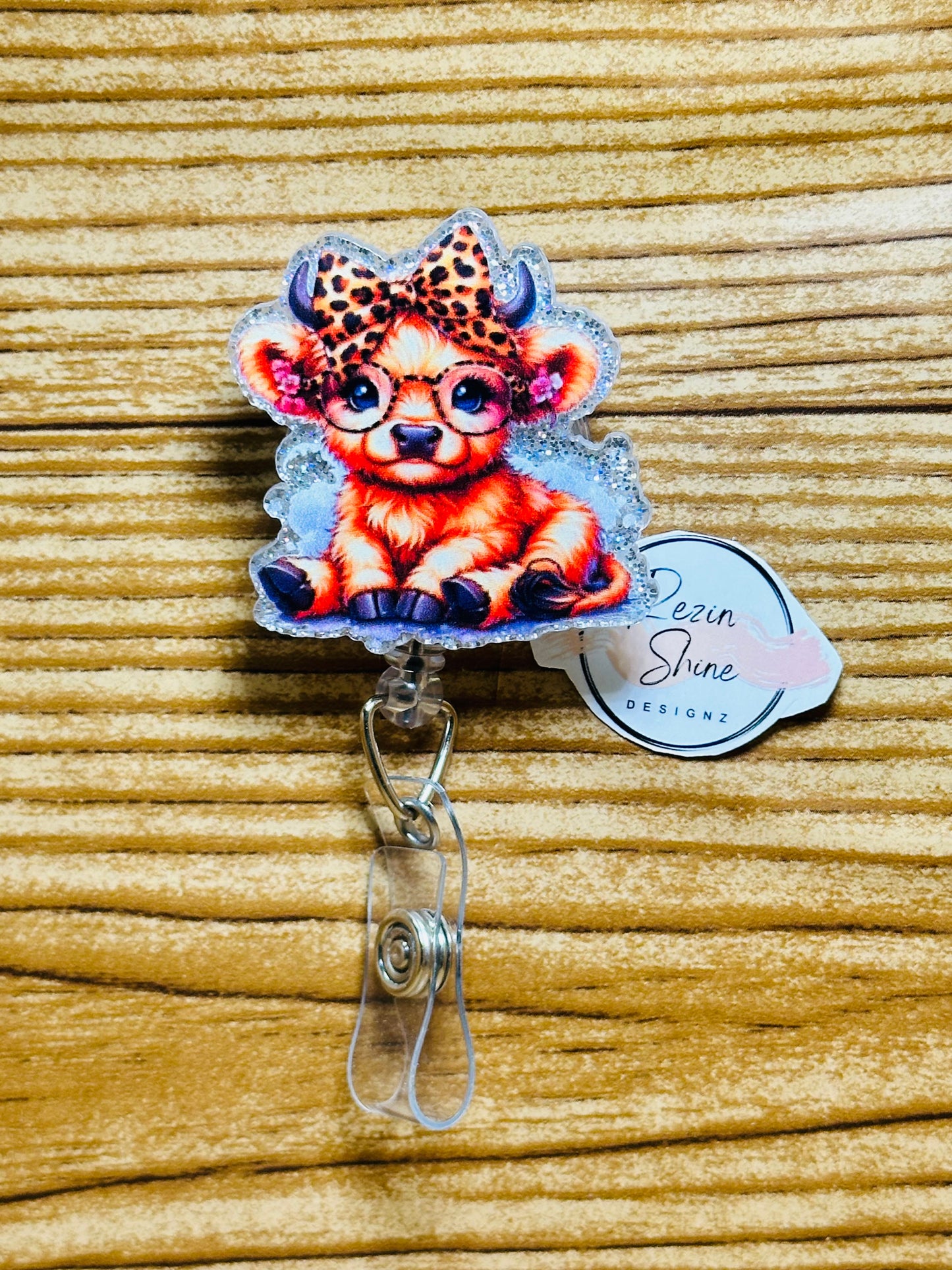 Cow With Animal Print Bow Badge Reel