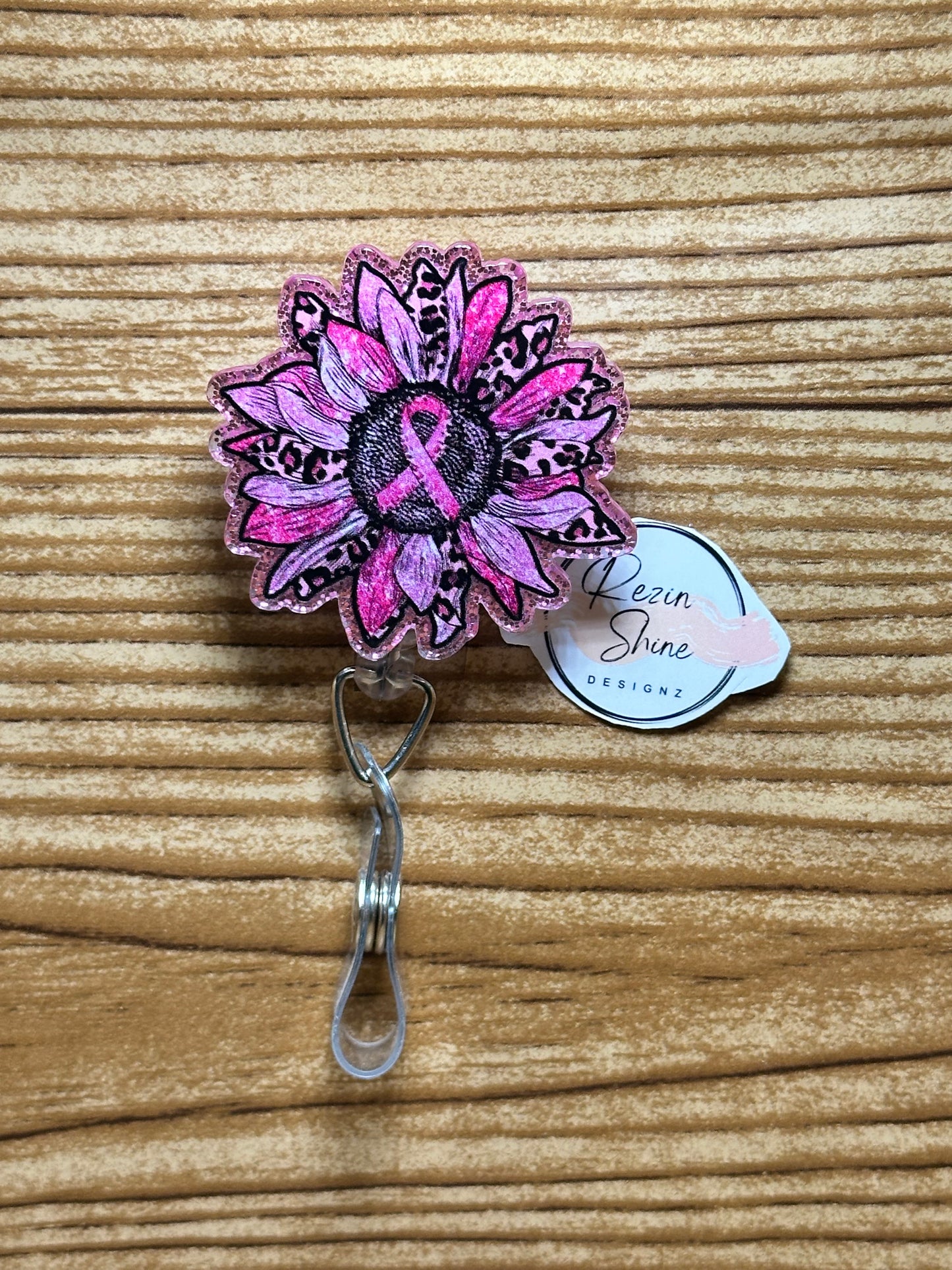 Breast Cancer Sunflower Pink Badge Reel