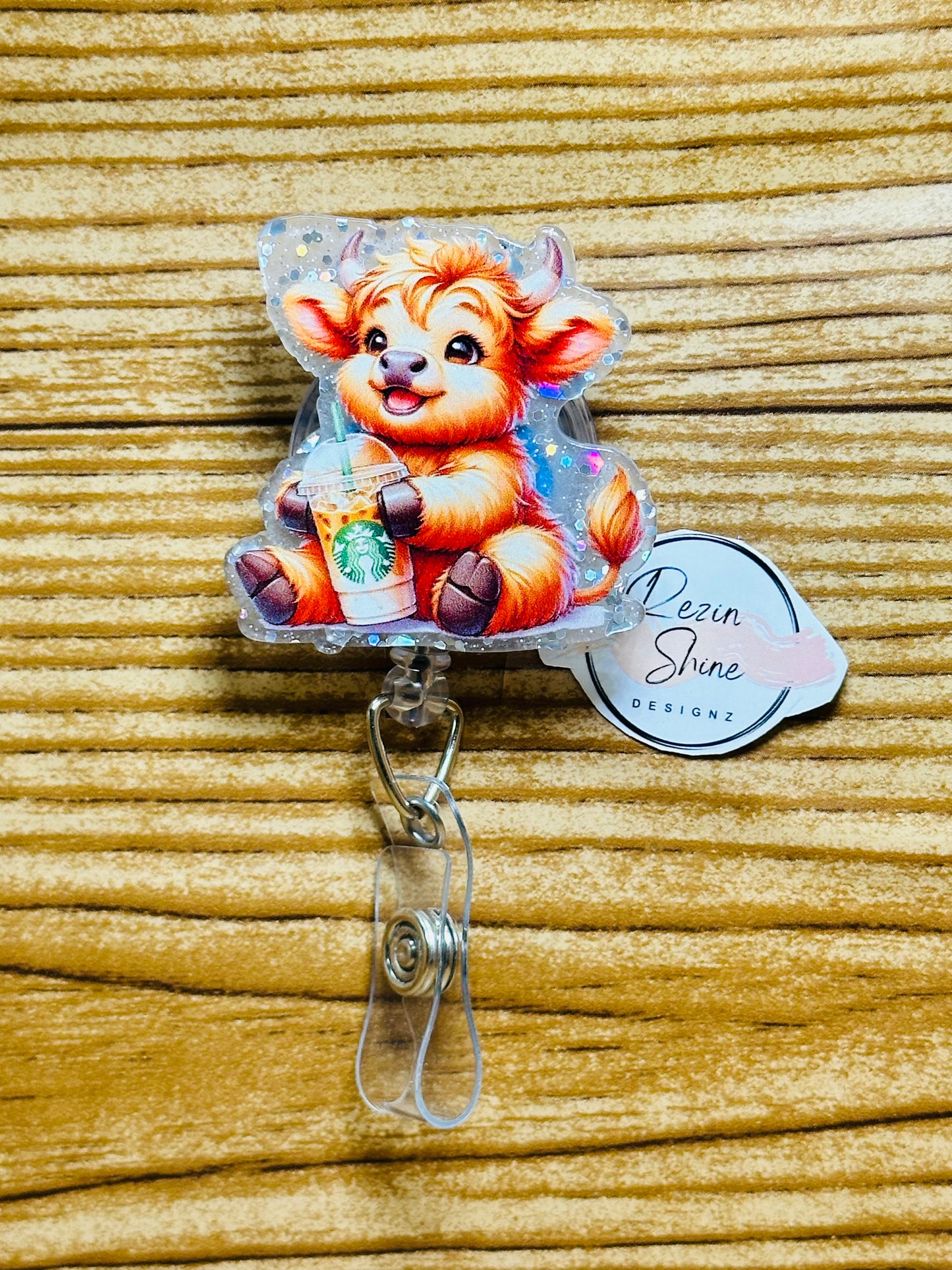 Cow With Coffee Badge Reel