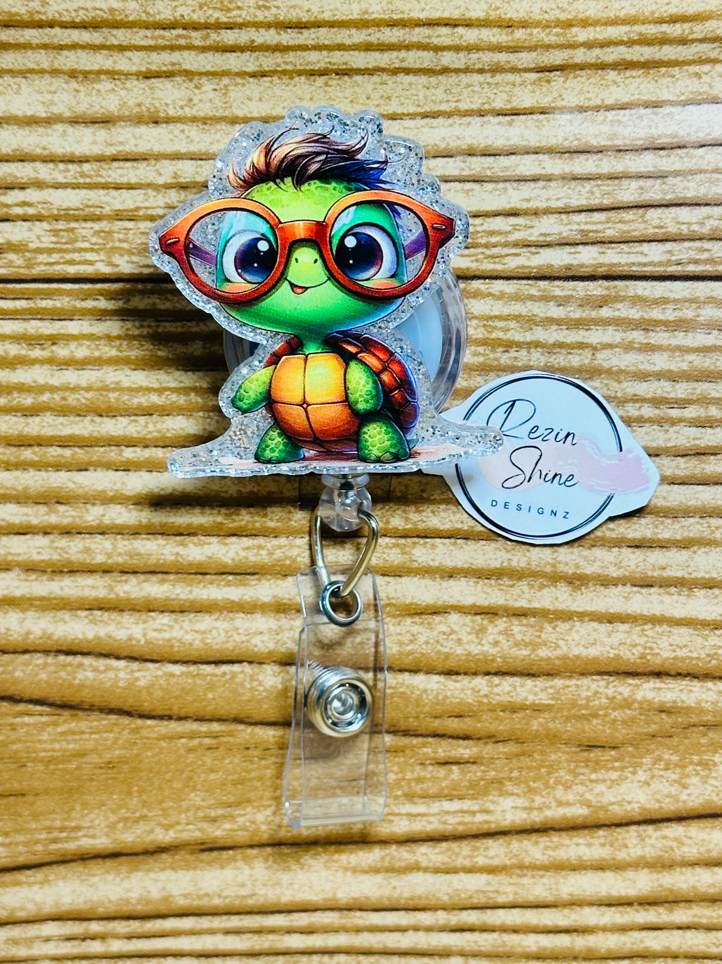 Turtle with Glasses Badge Reel