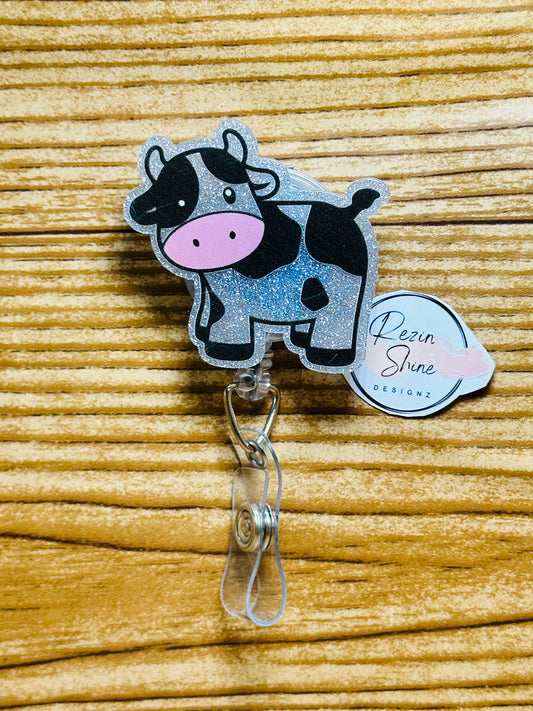 Glitter Cow Badge Reel