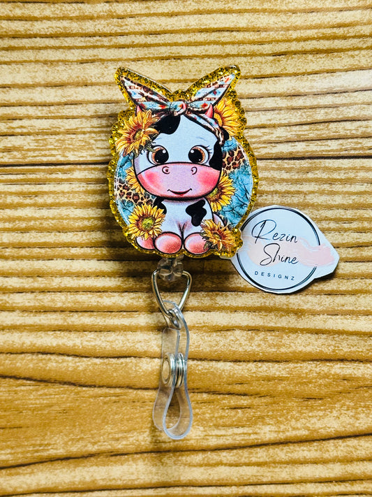 Sunflower Cow Badge Reel