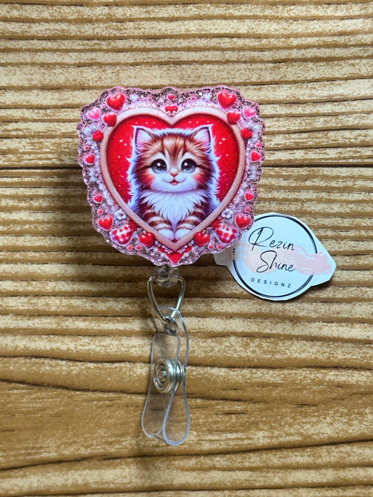 Heart Cat Badge Reel
