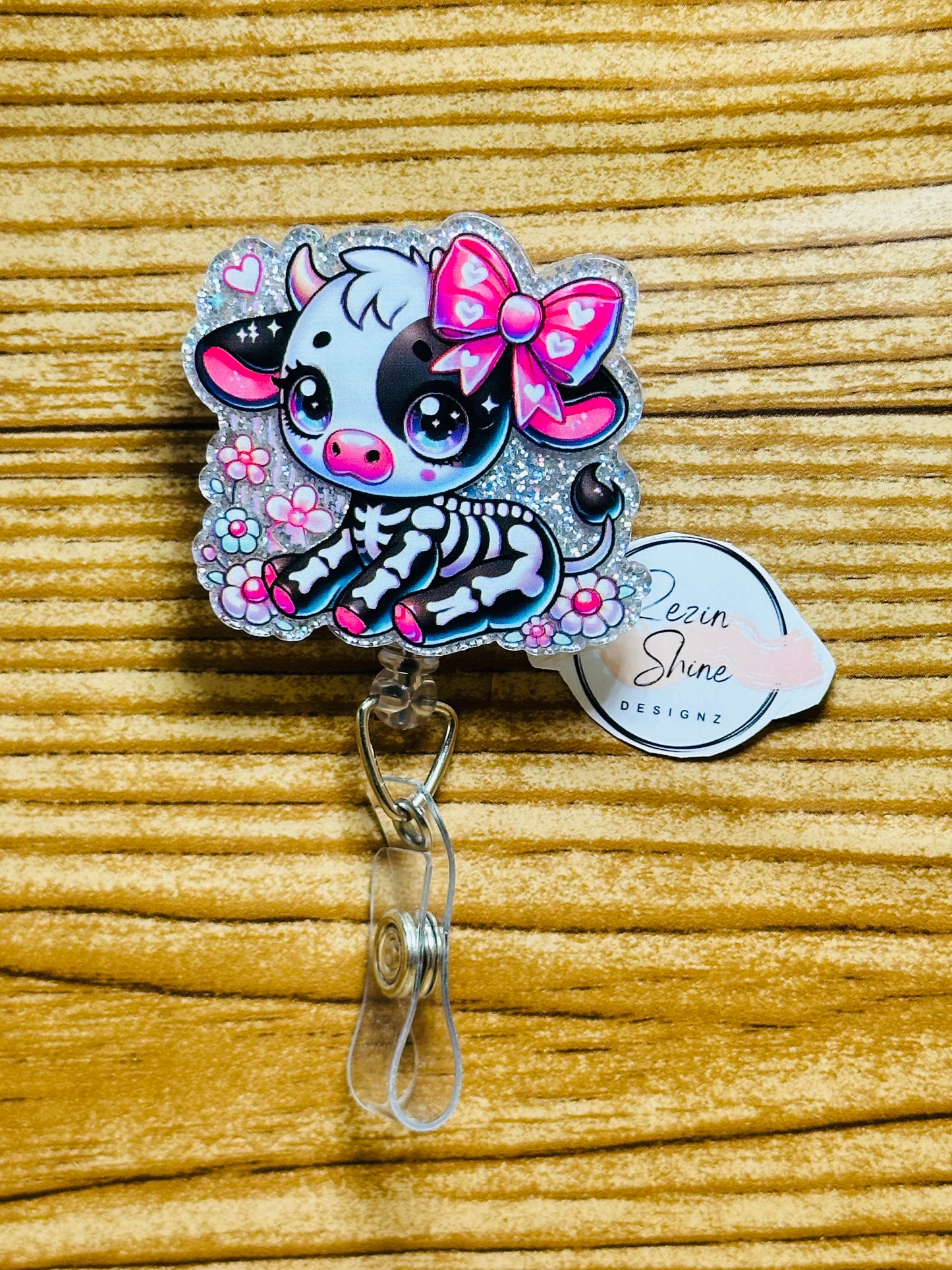 Skeleton Cow Badge Reel