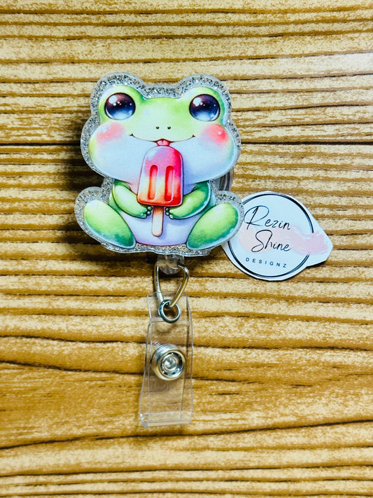 Frog with Popsicle Badge Reel