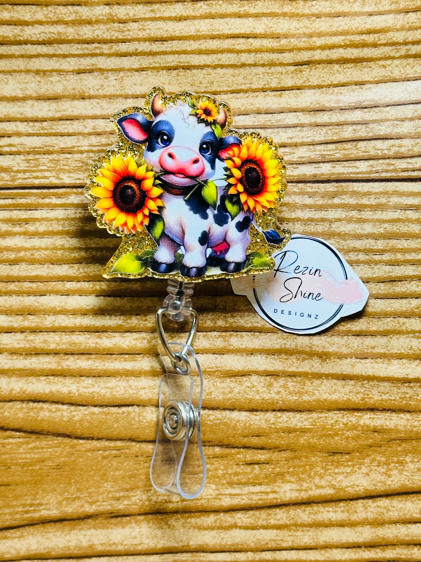 Sunflower Cow Badge Reel