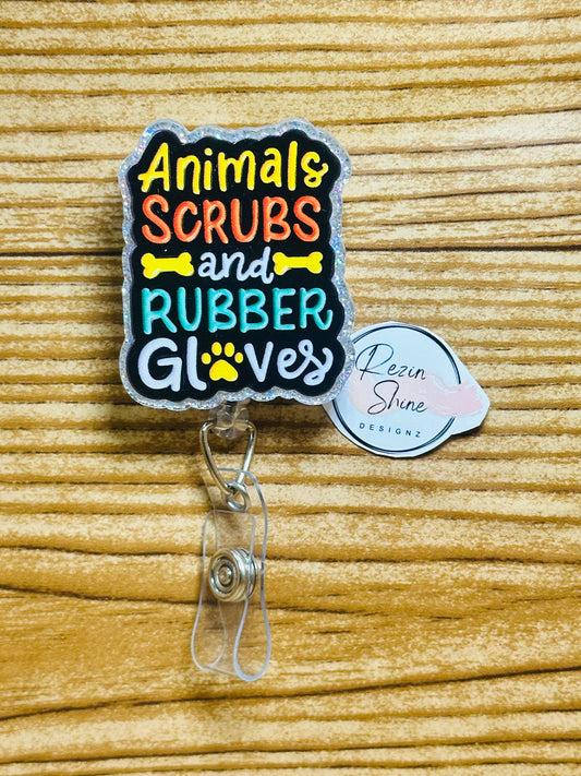 Animal Scrubs and Rubber Gloves Badge Reel