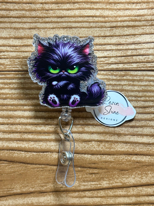 Mad Black Cat Badge Reel
