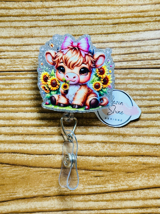 Sunflower Cow Badge Reel