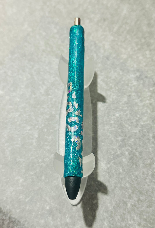 Teal with Design Glitter Pen