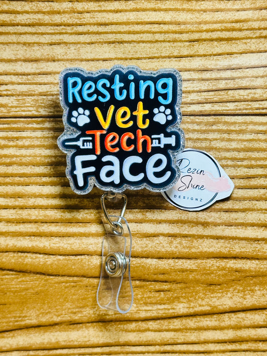 Resting Vet Tech Face Badge Reel