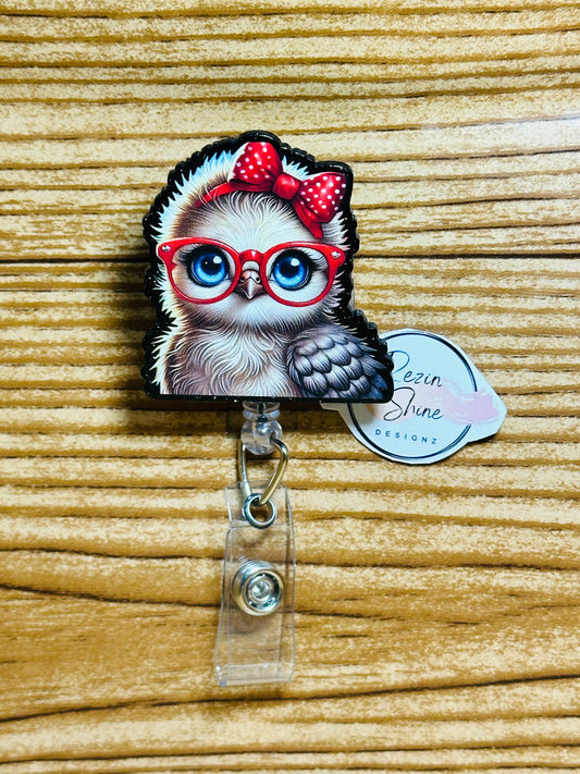 Chicken with Glasses Badge Reel