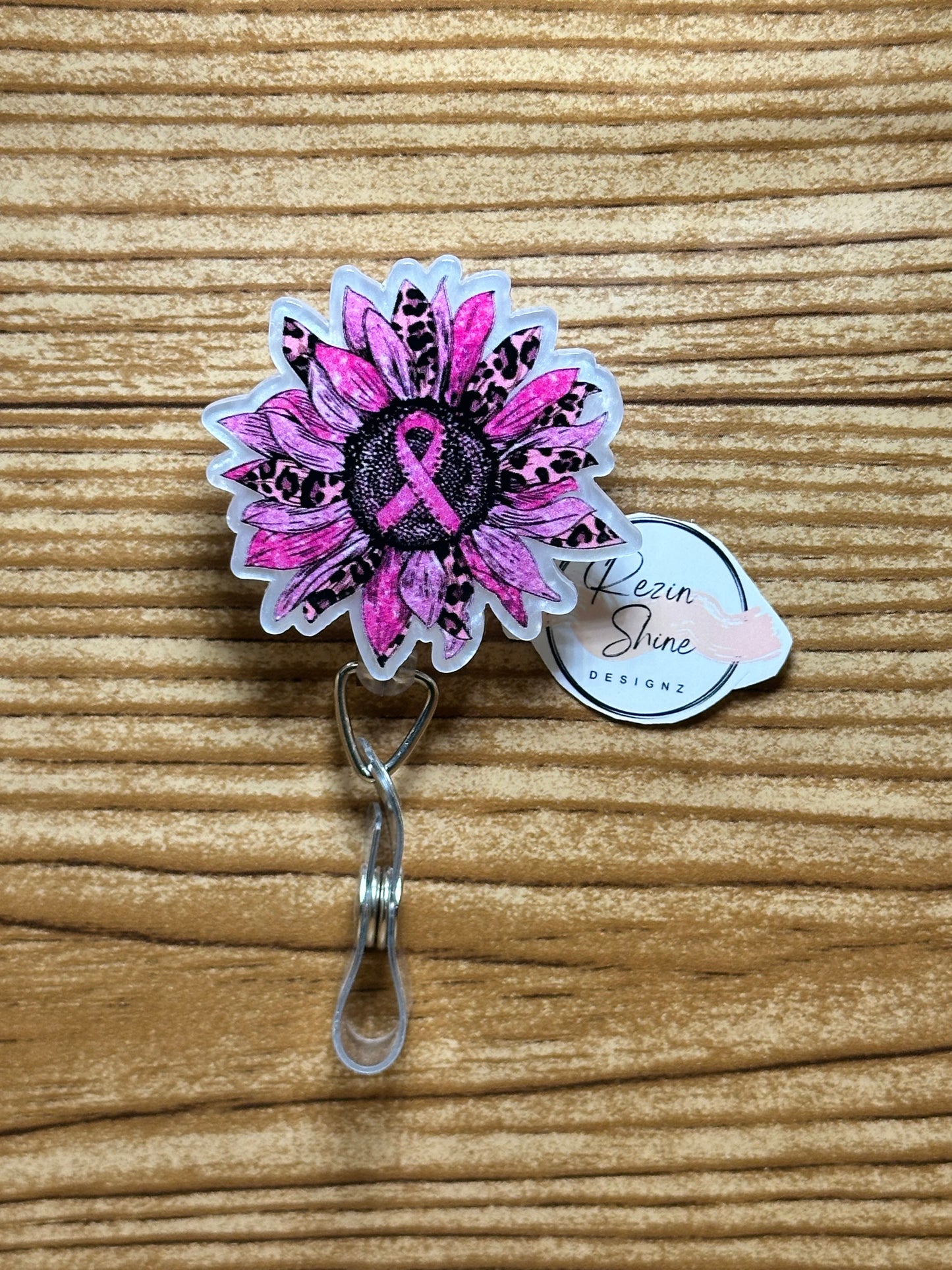 Breast Cancer White Sunflower Badge Reel