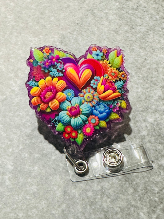 Heart Flower Badge Reel