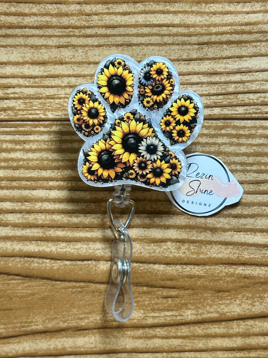 Sunflower Paw Print Badge Reel