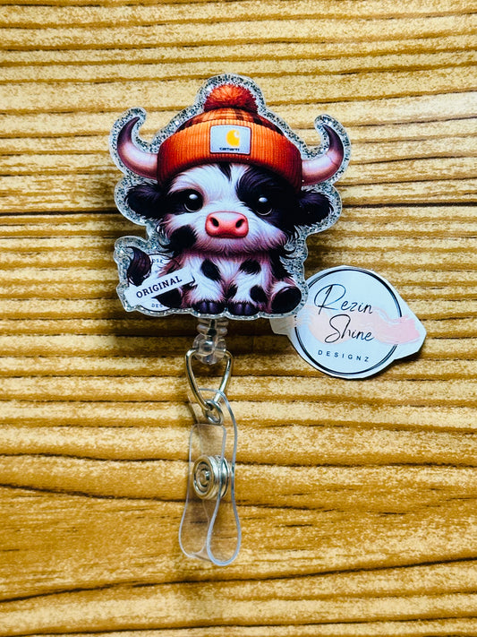 Cow With Beanie Hat Badge Reel