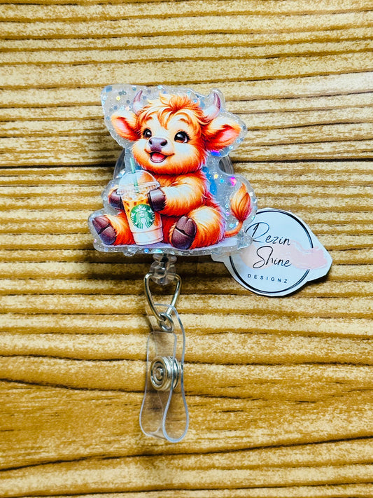 Cow With Coffee Badge Reel