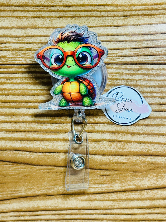 Turtle with Glasses Badge Reel
