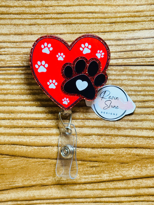 Paw Print Heart Badge Reel