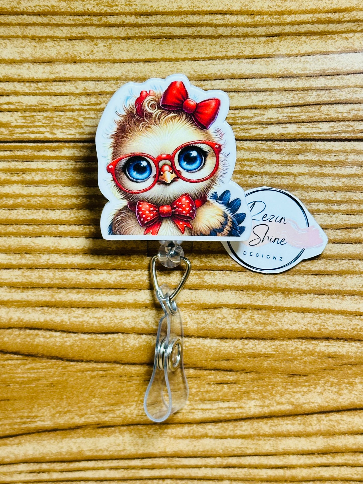 Chicken with Glasses Badge Reel