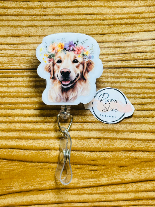 Golden Retriever Dog Badge Reel