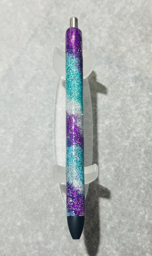 Purple/Teal/White Swirl Glitter Pen