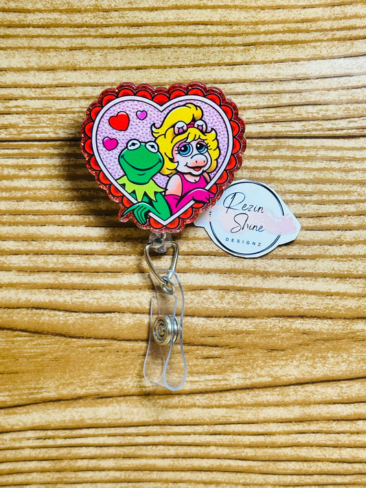 Cartoon Pig and Frog Badge Reel