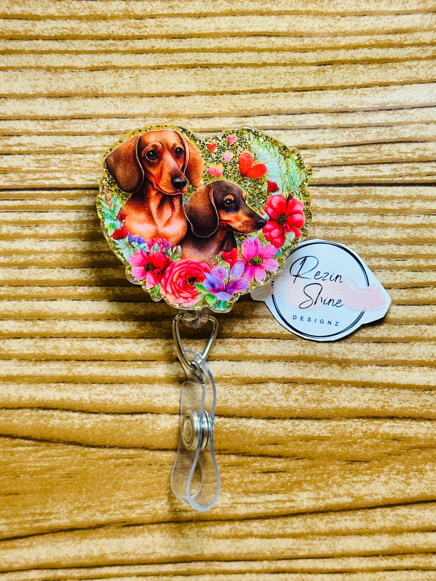 Dachshund Two Dogs Badge Reel